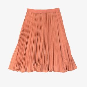 Kate Kasin Skirt Womens Large Salmon Satin High Waist Accordion Pleat Lined Midi